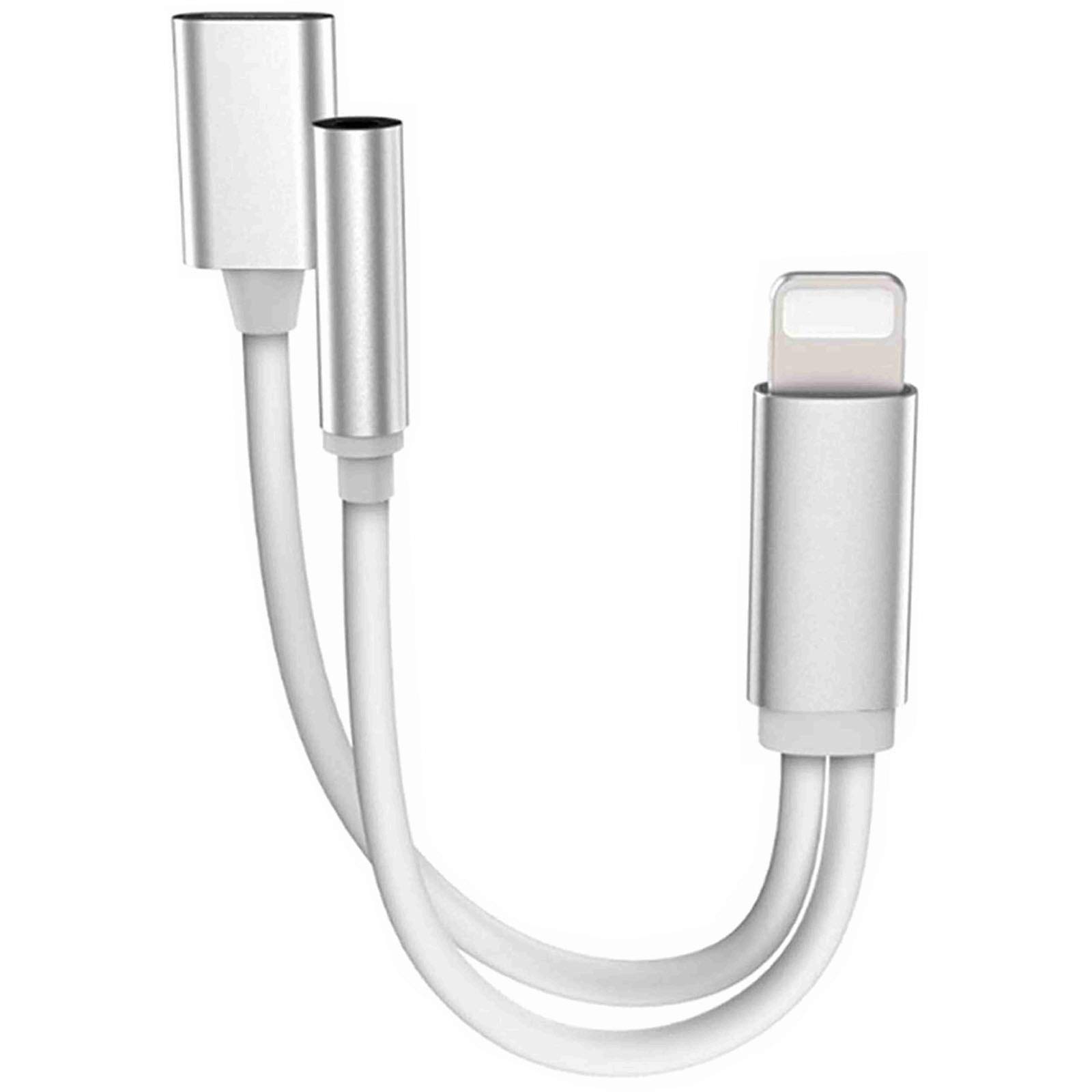 Headphone Adapter for iPhone 2-in-1 Dongle Splitter Jack AUX Audio 3.5mm Adapter Dual Converter Compatible with iPhone 12/11 ProMax/11 Pro/8/8P/7/7P/X/XR/XS MAX Connector Support All IOS System-white