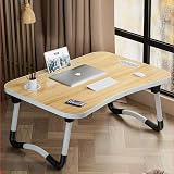 Vivo Technologies Foldable Laptop Table Walnut with Cup Holder Bed Tray Desk