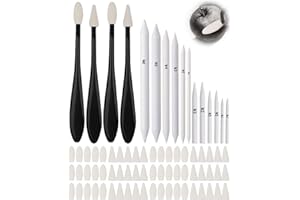 QIYUDA 76 PCS Blending Stumps Set for Drawing, Oil Pastel Blending Tools with Sketch Trimmer and Replacement Sponge Wipes
