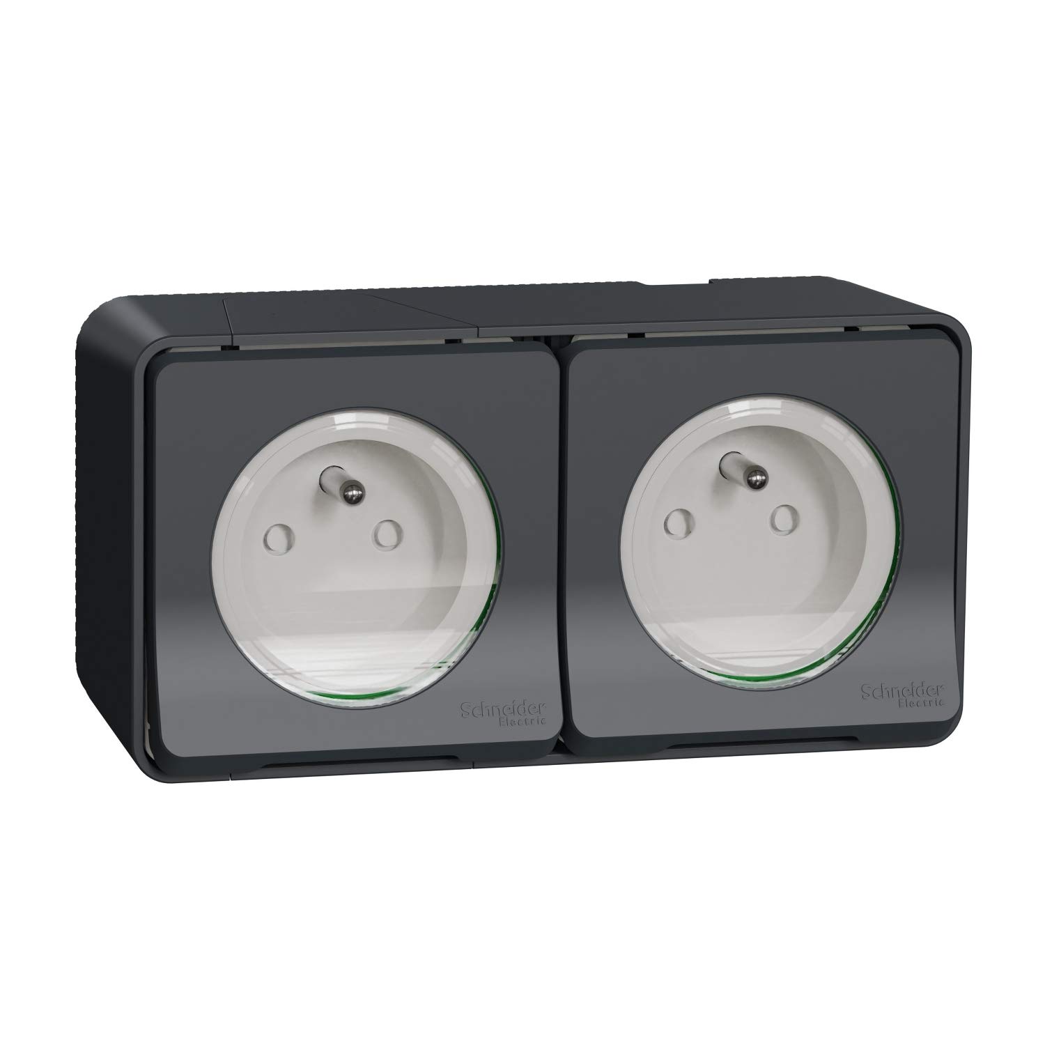 Mureva STYL IK08 Pre-Wired Horiz Wall Mounted Double Socket 2S + E - IP55 - Grey