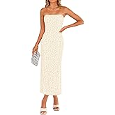 ZESICA Women's 2026 Summer Floral Strapless Bodycon Midi Dress Off Shoulder Tube Beach Wedding Guest Party Long Dresses