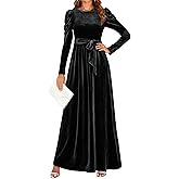 ZESICA Women's Velvet Maxi Dress Fall 2026 Long Puff Sleeve Crew Neck Elastic High Waist Cocktail Party Bridesmaid Dresses