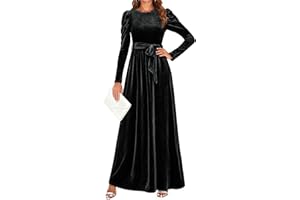 ZESICA Women's Velvet Maxi Dress Fall 2026 Long Puff Sleeve Crew Neck Elastic High Waist Cocktail Party Bridesmaid Dresses