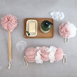 Omenluck 1Set Long Bath Loofahs Exfoliating Back Scrubber Shower Balls Pink view 2
