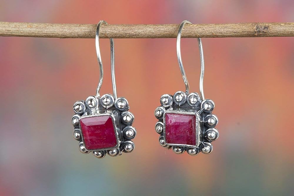 Ruby Earring Handmade Jewelry Cushion Shape Designer