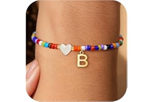 Decholly Colorful Initial Bracelets for Women Girls - Cute Beaded Heart Initial Bracelet Teen Girl Gifts Trendy Stuff, Bohemian Gold Charm Bracelet Personalized Gifts for Women Girls Jewelry