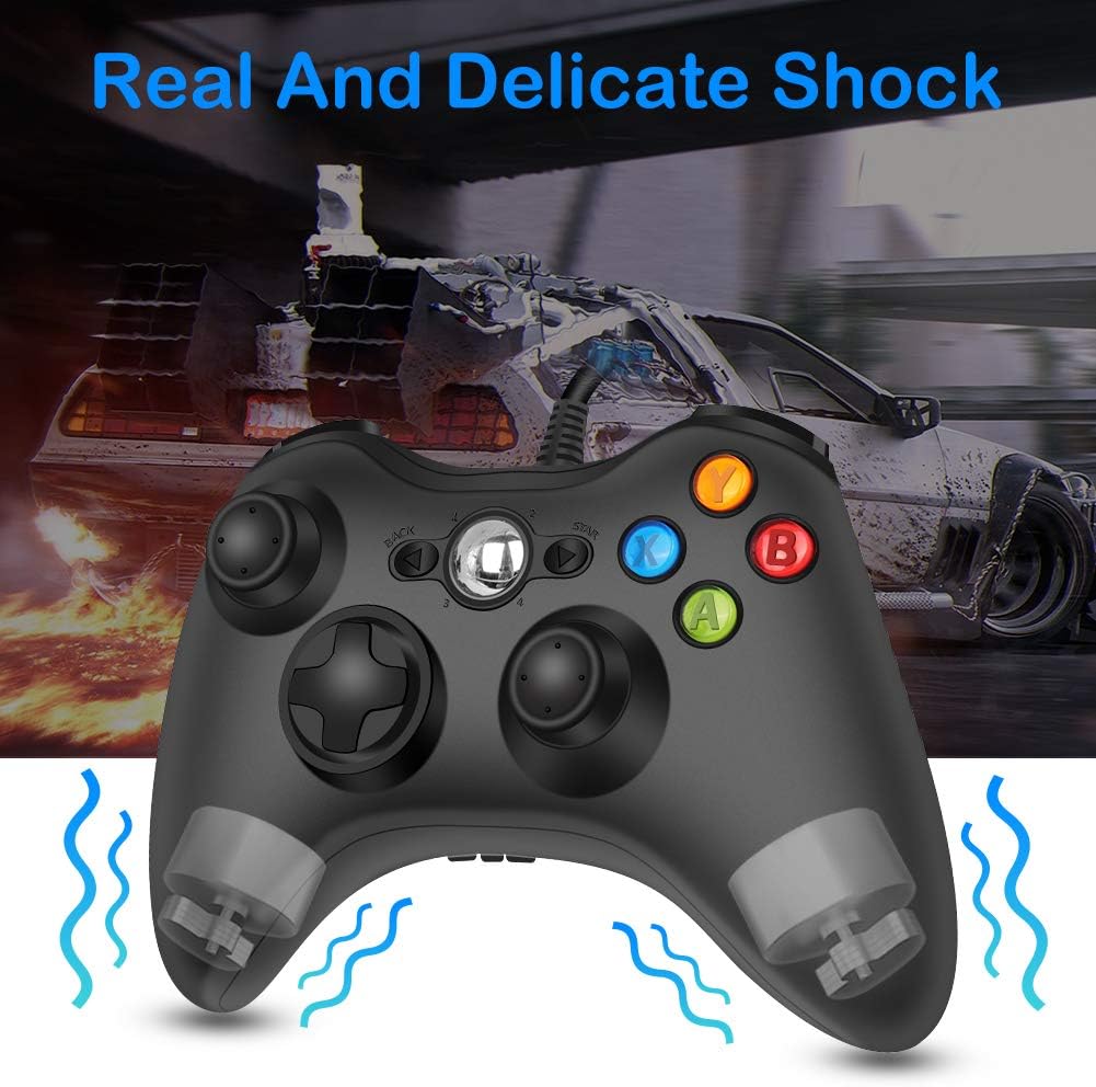 RegeMoudal 360 PC Game Wired Controller for Microsoft Xbox 360 and Windows PC (Windows 10/8.1/8/7) with Dual Vibration and Ergonomic Wired Game Controller (Black 1): Computers & Accessories