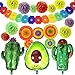 JOYIN 19 Packs Fiesta Party Decorations, Cinco De Mayo Fiesta Foil Balloons with Cactus & Avocado Balloons Hanging Paper Fans, Mexican Banner Tissue Pom Paper Flowers for Taco Birthday Party