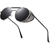 RONSOU Steampunk Style Round Vintage Polarized Sunglasses Retro Eyewear UV400 Protection Matel Frame