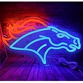 Rugby Football Sports Team Neon Sign Suitable for Broncos Logo for Wall Decor USB Powered Dimmable Led Light Up Signs for Bedroom Men Cave Home Bar Decor Birthday Xmas Gifts for Fans Kids