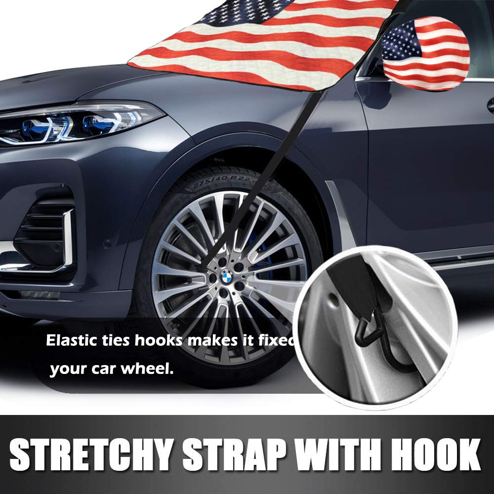Big Hippo Windshield Snow Cover, American Flag Windshield Cover and Mirror Covers for Storage Ice Protector Windproof Car Cover in All Weather, Fit for Cars, Trucks, SUV, Vans Vehicle