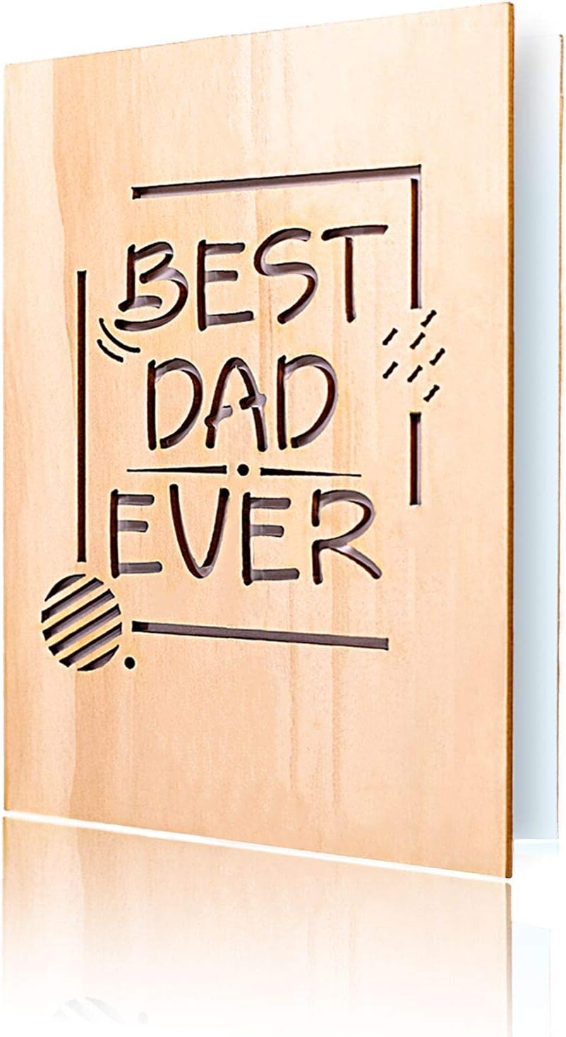 Creawoo Wooden Fathers Day Card for Dad, Father's Day Card from Daughter Son, Handmade Wood Fathers Day Gift Greeting Card with Envelope, Best Dad Ever Birthday Card for Husband