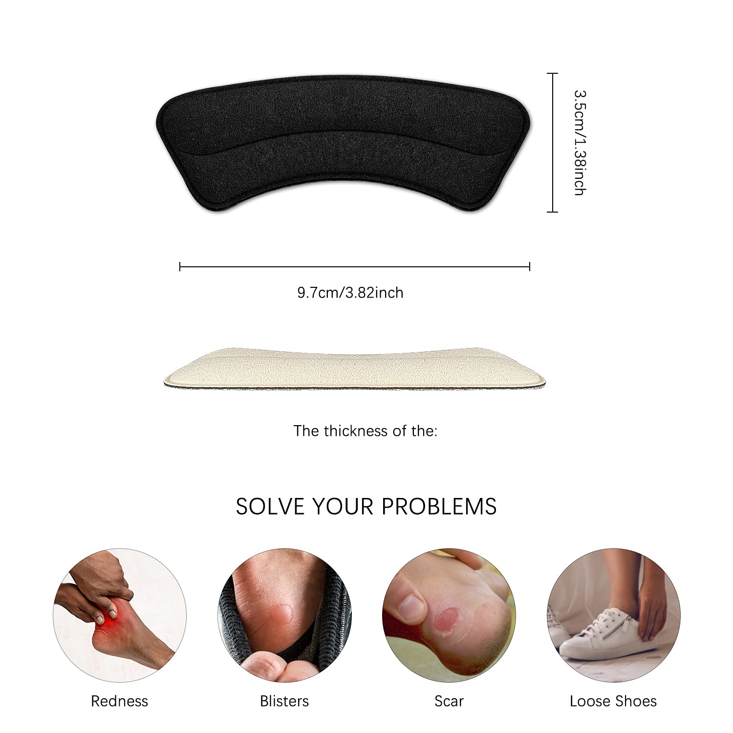 Heel Grips Liner Cushions Inserts for Loose Shoes, Heel Pads Snugs for Shoe Too Big Men Women, Heel Grips Protectors for Blisters Pain, Filler Make Shoes Fit Tighter (Square)