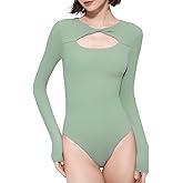 PUMIEY Women's Knot Front Long Sleeve Bodysuit Crew Neck Body Suits Sexy Tops Smoke Cloud Pro Collection