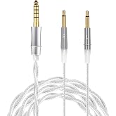 FAAEAL Monitor Headphone Cable,Dual 3.5mm Over-Ear Silver Plated AUX Cord Compatible with Hifiman Edition XS HE4XX Meze 99 Classics MEZE 109 Pro Headset for Musicians Audiophiles 4.4mm