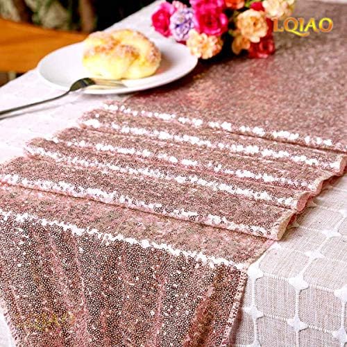 LQIAO Christmas Table Runner Sequin 12x108-in, Rose Gold, Shiny Fabric Birthday/Wedding/Party Decoration(wholesale Possible), 1 PC