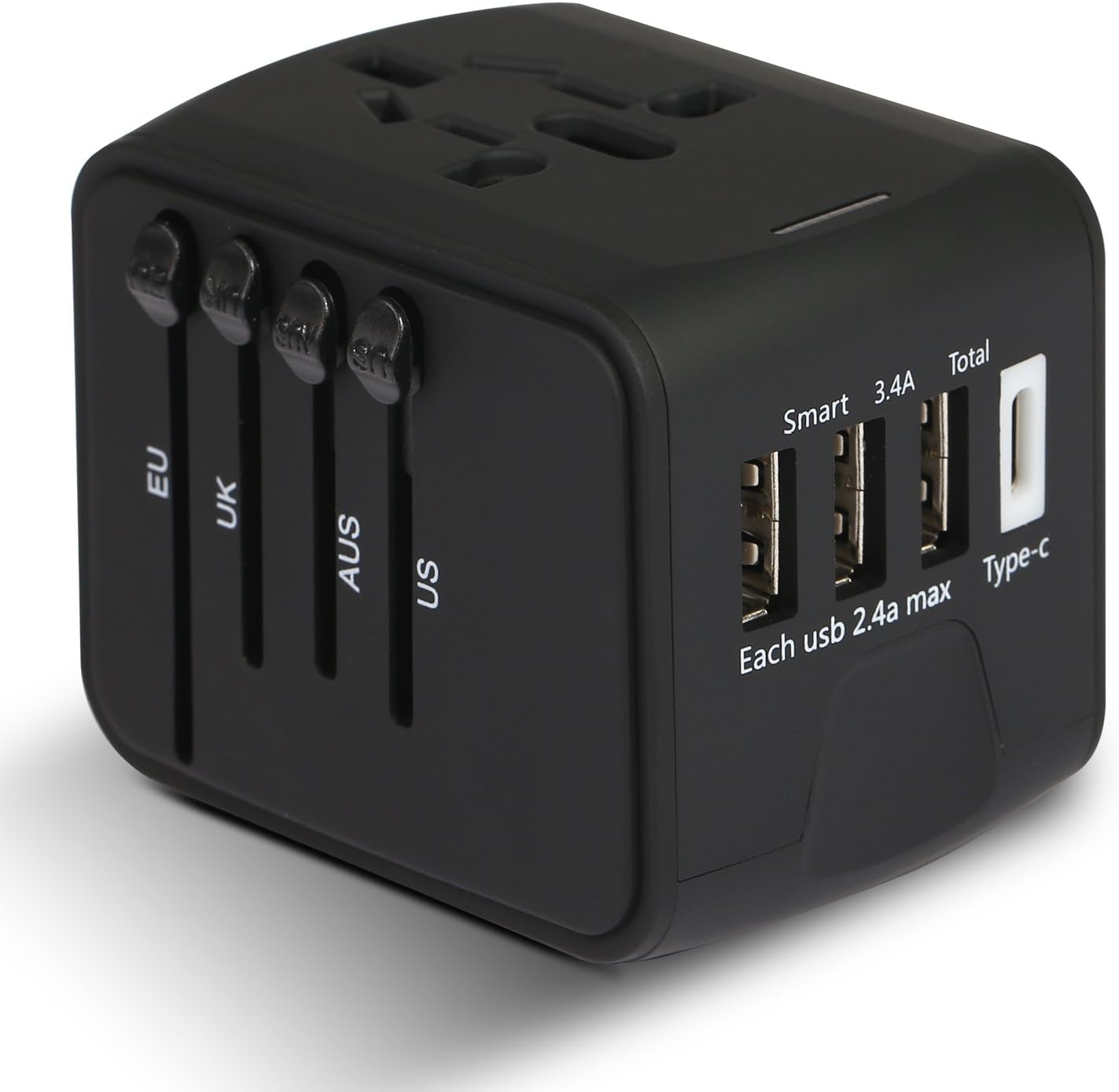 2000W Voltage Converter with 4 USB Ports，Step Down 220V to 110V Power Converter for Single Voltage Hair Dryer,International 10A International Travel Adapter Plug for UK/AU/US/EU (Black) (black3)