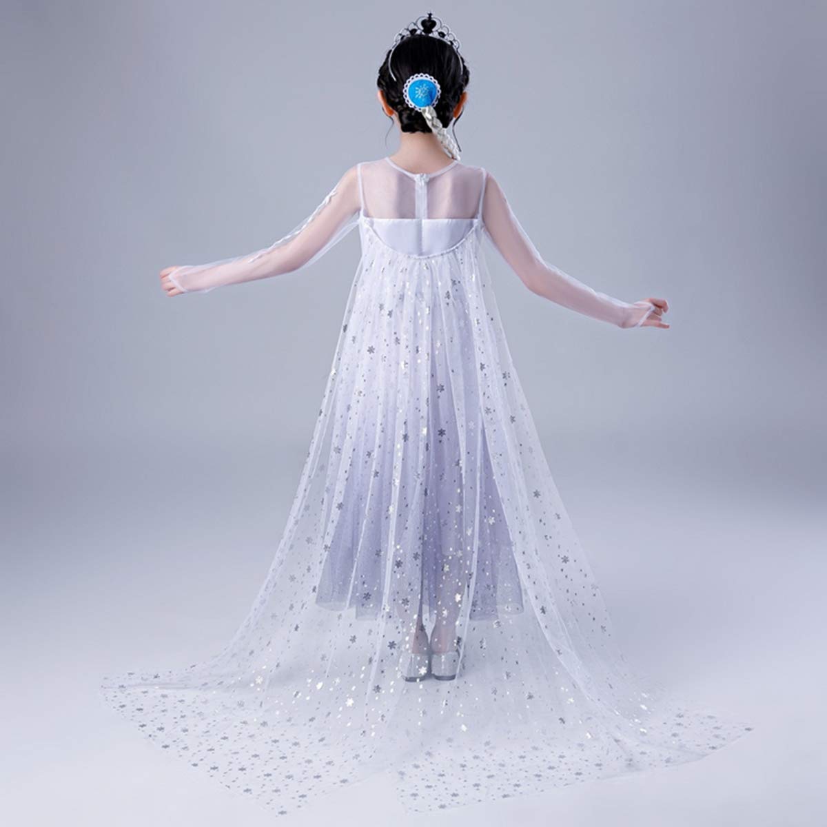 HUA ANGEL Girls Princess Costume | Star Sequin Snowflake Dress With Removable Cloak | Halloween Party