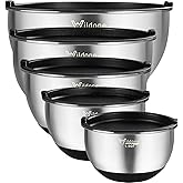 Wildone Mixing Bowls with Airtight Lids, Stainless Steel Nesting Mixing Bowls Set of 5, with Non-slip Silicone Bottoms, Size