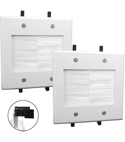 Kebulldola 2-Gang Brush Wall Plate – Cable Management Kit For Power Cords & Low Voltage Cables, In-Wall Pass Through (Pack Of 4)