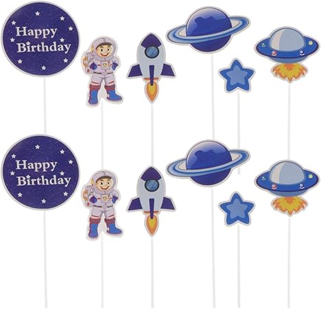 Amosfun Theme De L Astronaute Gateau Decorations De Gateau Pour Enfants Espace Theme Theme Fete Anniversaire Gateau 12pcs Amazon Fr Cuisine Maison
