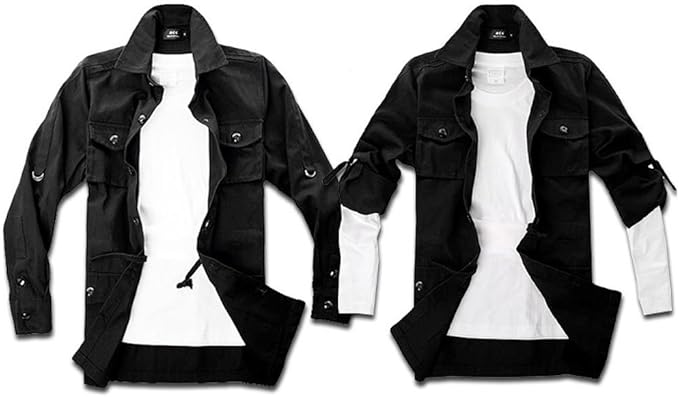 Amazon 半袖 長袖切り替え可能 メンズ ミリタリー ジャケット コート アウター ボタンダウン Mサイズ ブラック カジュアル ファッション 半袖 長袖 ロングスリーブ 定番 秋 冬 A W メンズ 通販