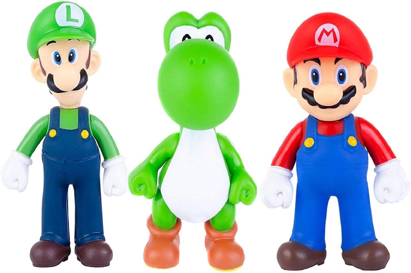 Super Mario Toys - 3Pcs Mario toys with Luigi and Yoshi - Mario Bros Action Figures - Super Mario Cake Topper Decoration - Mario Toy Figures & Playsets: Toys & Games