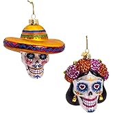 Kurt Adler 4-4.25-inch Noble Gems? Glass Day of The Dead Sugar Skull Ornament Set