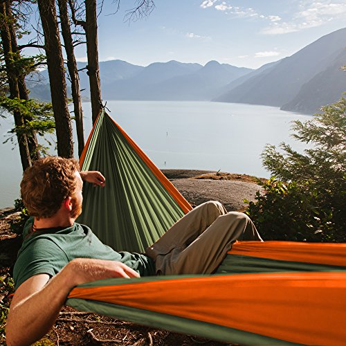 Fox Outfitters Neolite Double Camping Hammock - Lightweight Portable Nylon Parachute Hammock for Backpacking, Travel, Beach, Yard. Hammock Straps & Steel Carabiners Included