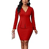 Women's 2 Piece Suit Skirt Set Business Long Sleeve Zip Up Blazer Jackets and Pencil Skirt Outfits Work Office