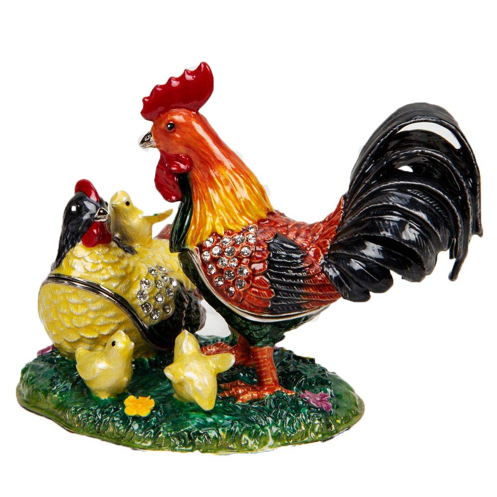 TREASURED TRINKETS Rooster, Hen and Chicks Trinket Box