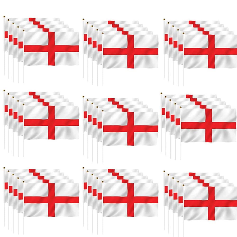 50 Pieces Small England Stick Flag Hand Held Bunting Flag St George’s Day English Supporter Sports Waving Flag Football Fans Festival Celebration Party Angles Parades 14x21cm National Day