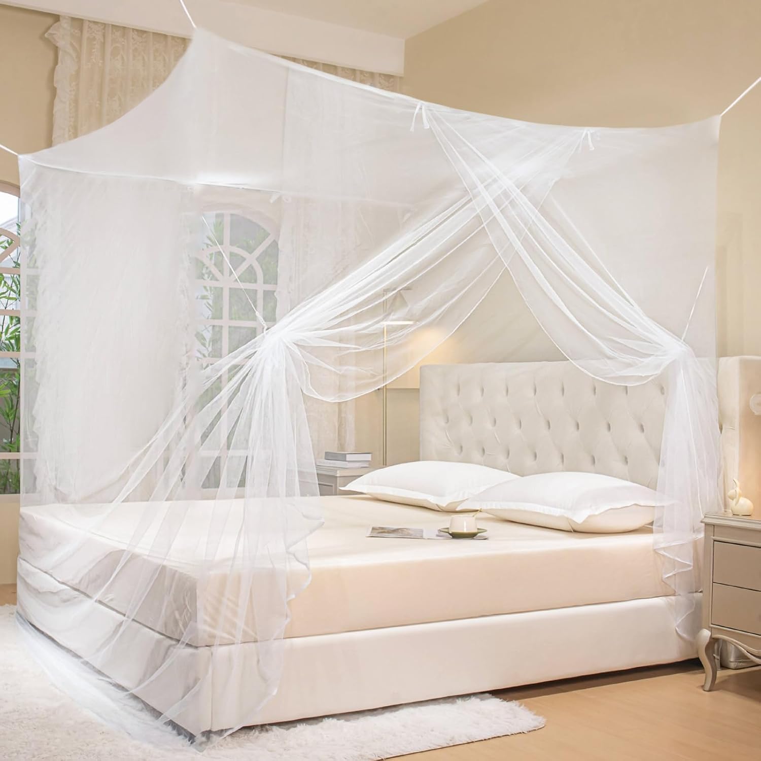 COZFUR Mosquito Net for Bed Mosquiteros Cameros para Cuba One Side Opening White Bed Canopy Netting for Bedroom Camping Outdoor Patio Travel (L79 X W79 X H75 Inch)