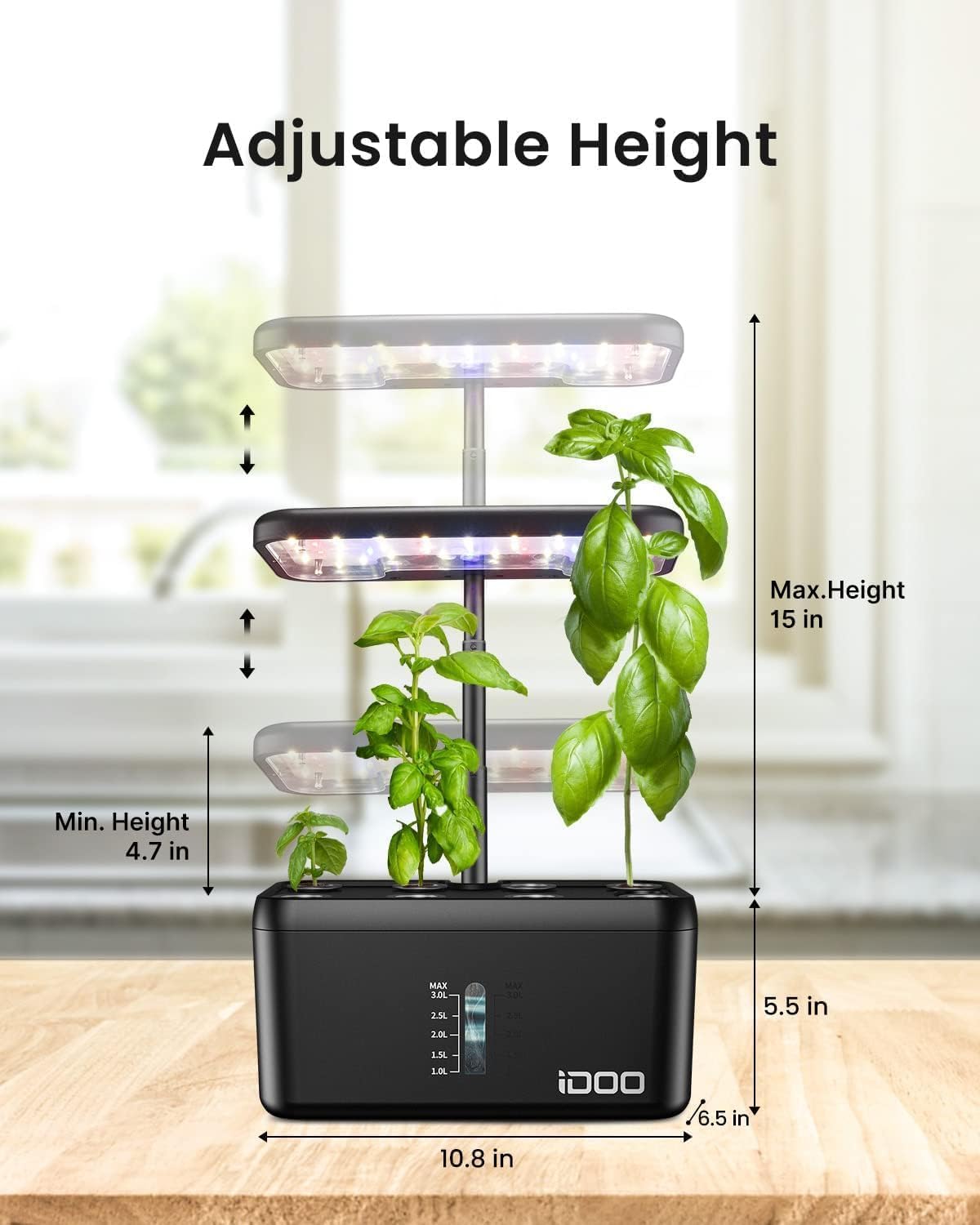 iDOO Hydroponics Growing System Kit 8Pods, Birthday Gifts for Mom Women, Herb Garden Indoor with LED Grow Light for Home School, Built-in Pump, Auto-Timer, Adjustable Height Up to 15