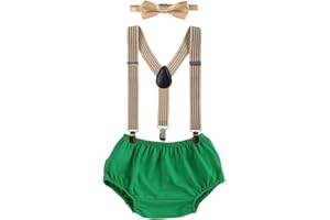 IBTOM CASTLE Baby Boys Cake Smash Outfit First Birthday Bloomers Bowtie Suspenders Clothes set