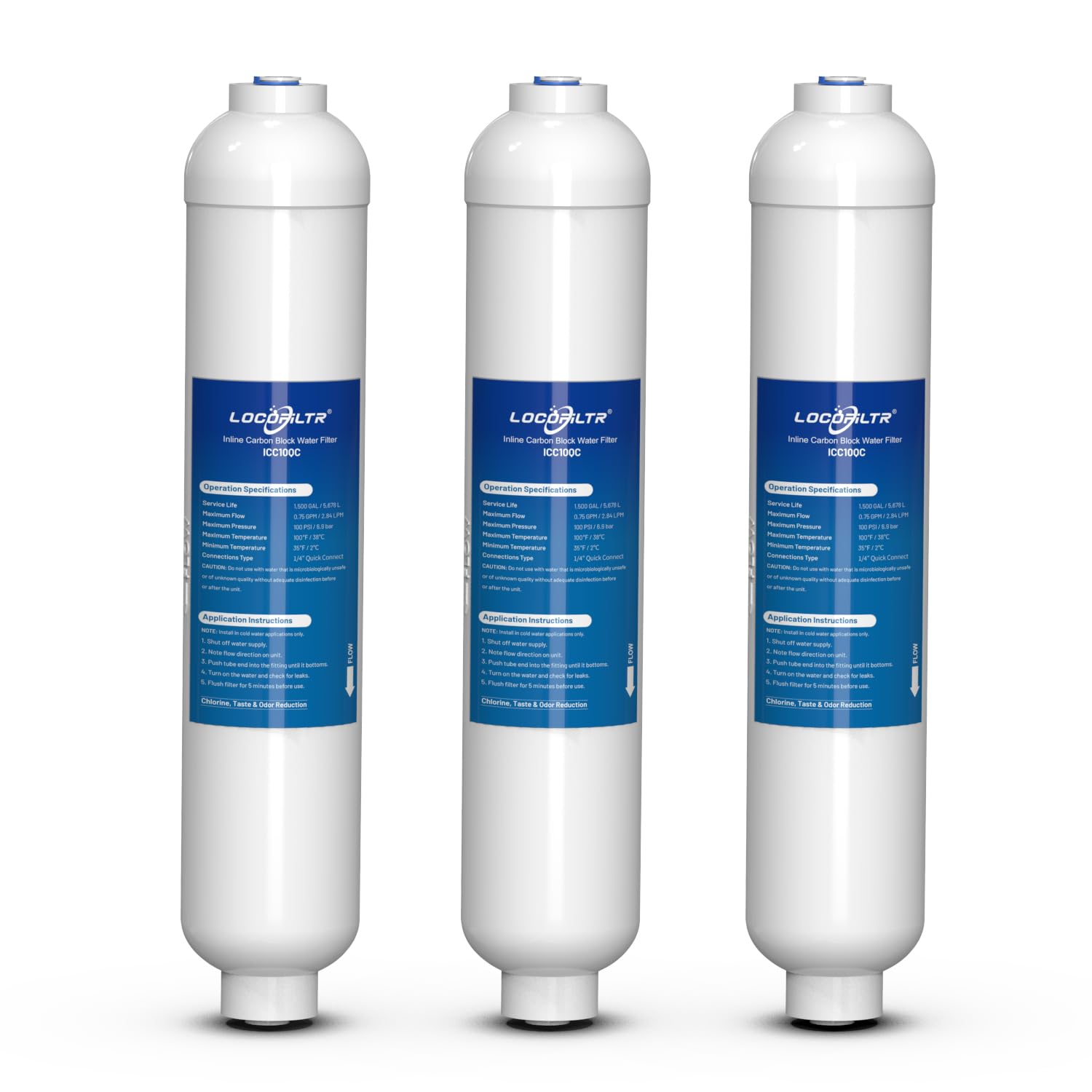 Photo 1 of **ITEM FACTORY SEALED** Inline Activated Carbon Block Water Filter with 1/4" Quick Connect, T33 In Line Water Filter Replacement Cartridge for Icemaker, Post Carbon Filter for RO Reverse Osmosis Water System (Pack of 3)