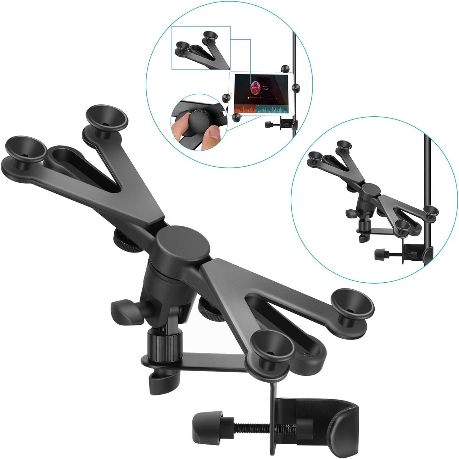 Neewer 7-14 inches Adjustable Tablet Holder Mount with 360 Degree Swivel Clamp for Microphone Stand Compatible with iPad