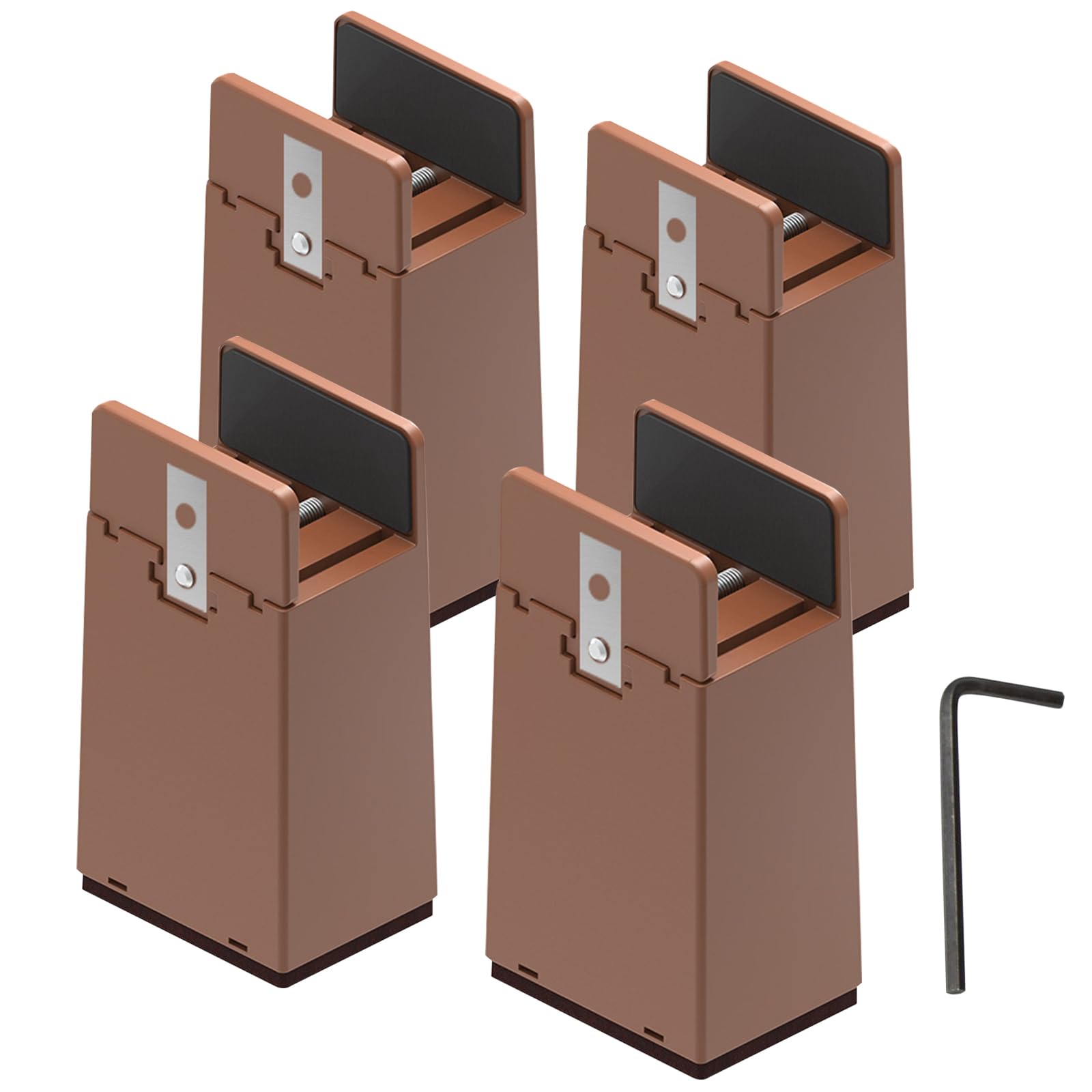 Thatyro 4 Inch Bed Risers with Adjustable Screw Clamp Heavy Duty Furniture Risers Set of 4 Furniture Leg Extenders for Bed Table Chair Sofa (100mm, Brown)