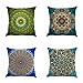 Jartinle Set of 4 Retro Floral Mandala Compass Medallion Bohemian Pillow Covers Boho Decor Hippie Throw Pillows Decorative for Sofa Couch 18 x 18