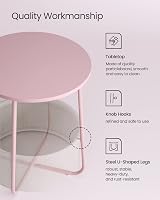 VASAGLE Round Side Table with Fabric Basket Pastel Pink Cloud White LET223R61 view 5