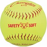 Champion Sports Safety Softballs &ndash; Pack of 12 Balls - Soft Rubber Core - Synthetic Leather - Optic Yellow in 11" &amp; 12" Sizes