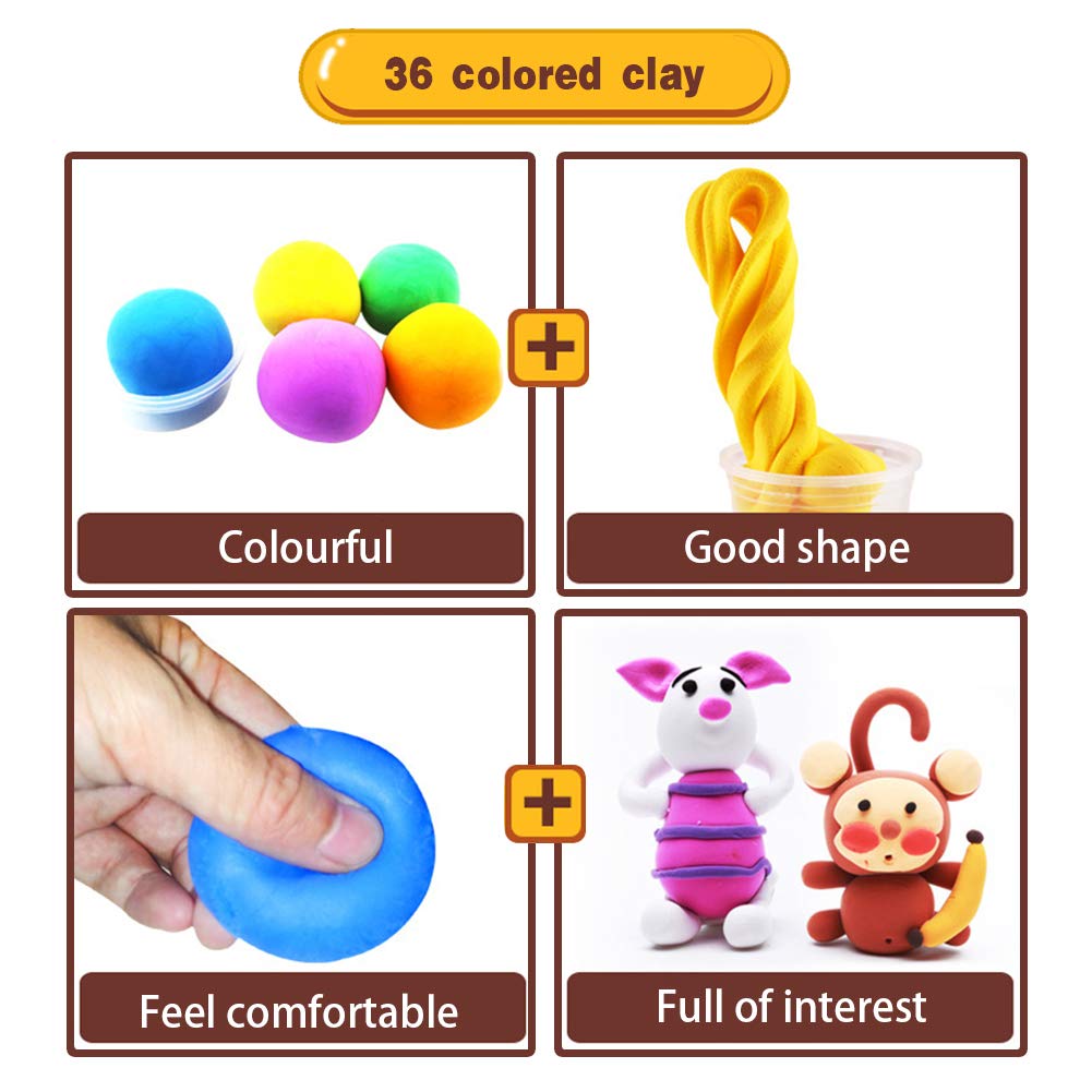 Amor 36 Colors Clay Set Ultra-light Safety DIY Air Dry Clay Modeling Magic with Tools for Children (0.65oz-0.7oz Per Color)
