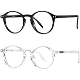 AVDLAB Blue Light Blocking Glasses Round Retro Computer Gaming Glasses Women Men UV Protection AB3303 (Black/Clear)