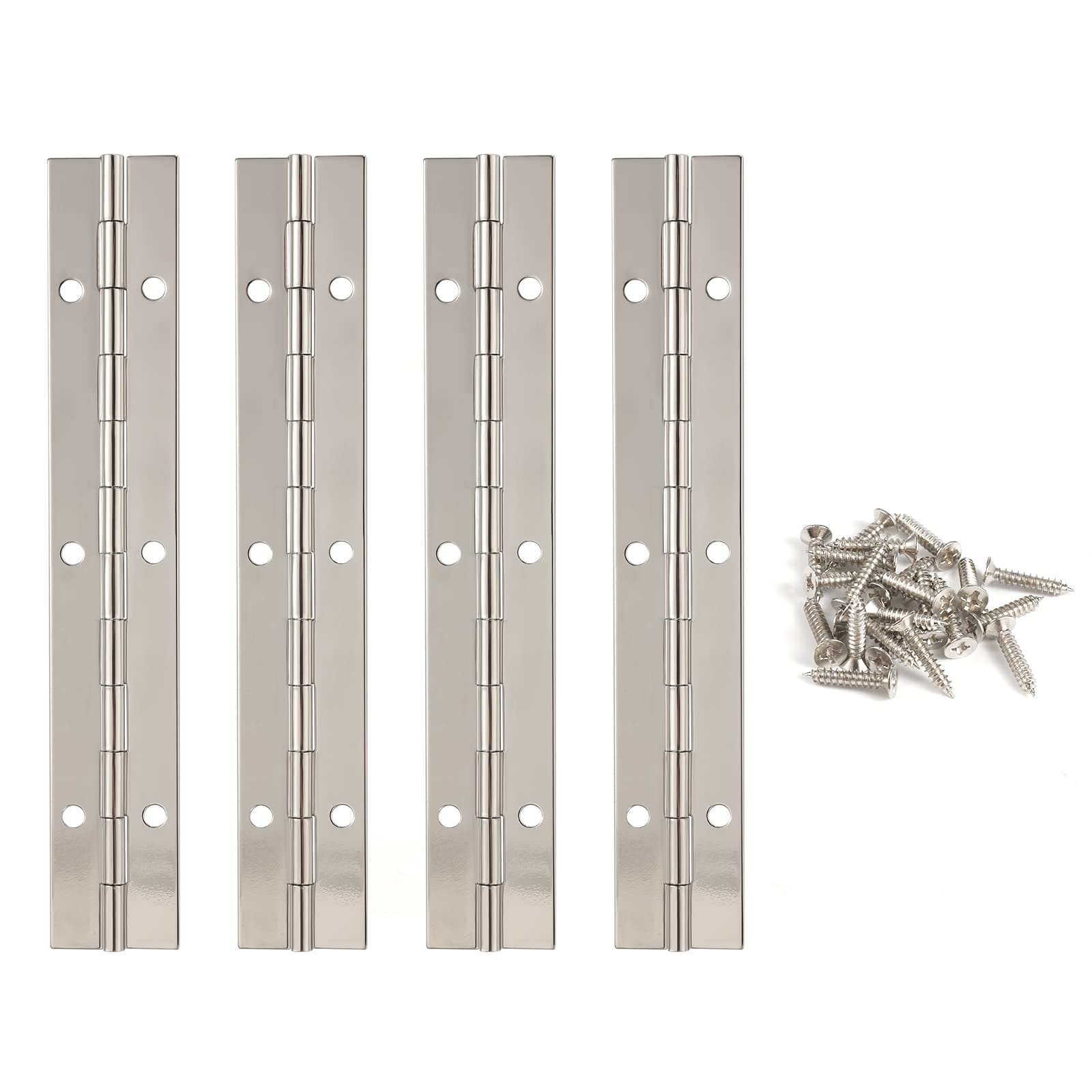 KINBOM 4pcs 6inch Piano Hinge for Cabinet, Stainless Steel Continuous Hinge Heavy Duty Piano Hinge with Holes and Screws for Cabinet Door Window (Silver)