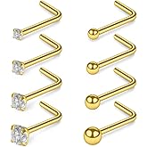 SCERRING 22G 20G 18G Nose Rings Hoop Stainless Steel Bone L Shaped Screw 1.5-3mm CZ Nose Studs Cartilage Daith Tragus Ear Piercing Ring Hoop Body Jewelry Set