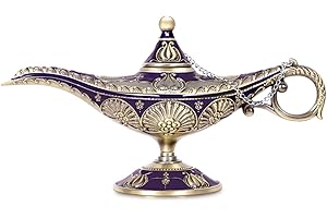 Gusnilo Vintage Aladdin Lamp Genie Wishing Lamp Decoration Magic Lamp Bronze,Classic Arabian Props Party Decoration Home Decoration Prop Lamp for Party/Birthday/Halloween(Bronze Purple)