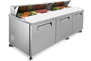 DEEPTIDE 72"W Commercial Sandwich Prep Table Refrigerator - Stainless Steel 3-Door Salad Prep with 18 Pans, 22 Cu.Ft Capacity, Auto Defrost, Digital Temperature Control for Restaurants, Convenience Stores, etc