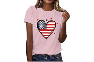 TXXEOSS 4th of July Shirts for Women Short Sleeve Patriotic Tops Heart American Flag USA Star Stripes Red White Blue Tee