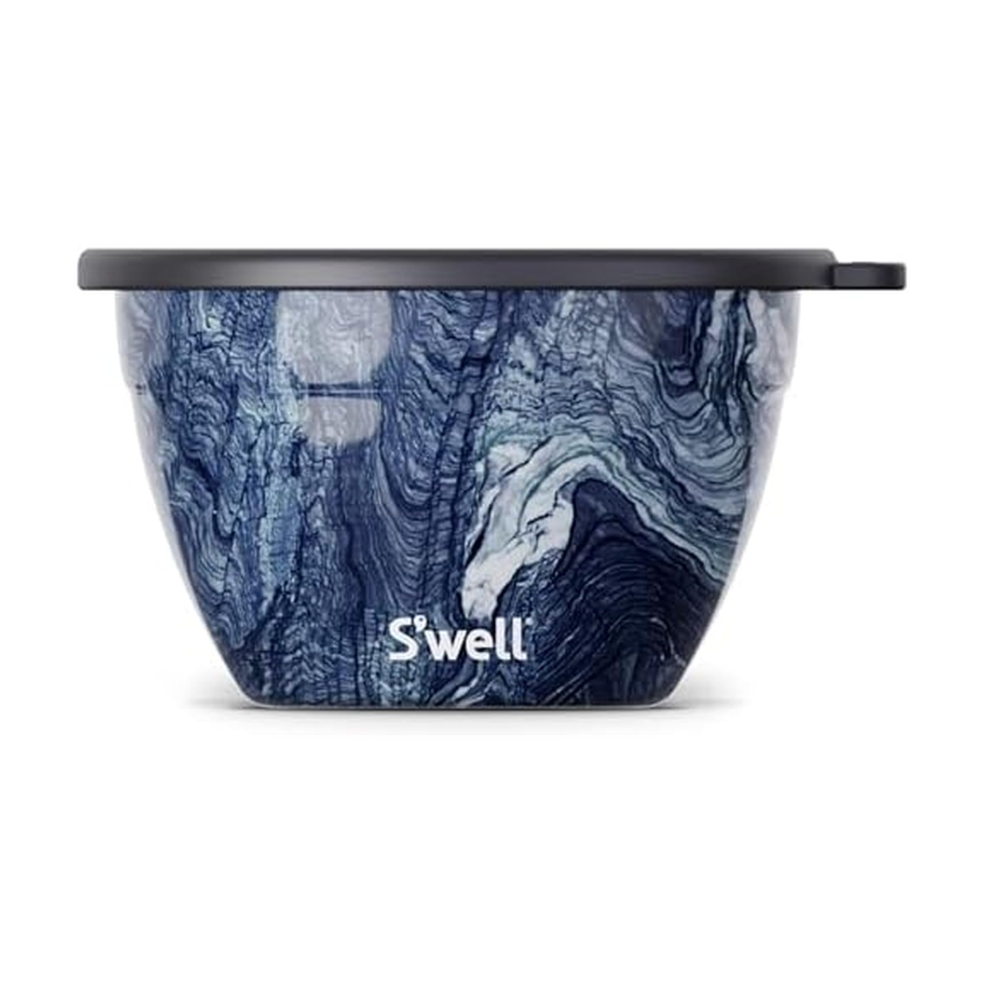 S'well Salad Bowl Kit, Azurite Marble. Salad Lunch Box with Compartments, Removable Tray and Dressing Pot. Adult's Lunch Box, Picnic Box, Leak Proof, Dishwasher Safe, Stainless Steel. 1.9L, Blue