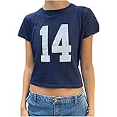Number 14 Fitted Tee Jersey Summer Crop Top Short Sleeve Y2k Shirt Graphic Baby Tee Women
